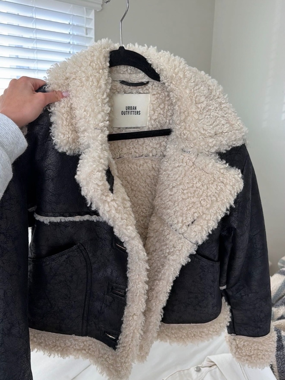 Urban Outfitters Black Faux Shearling Jacket with Cream Lining
